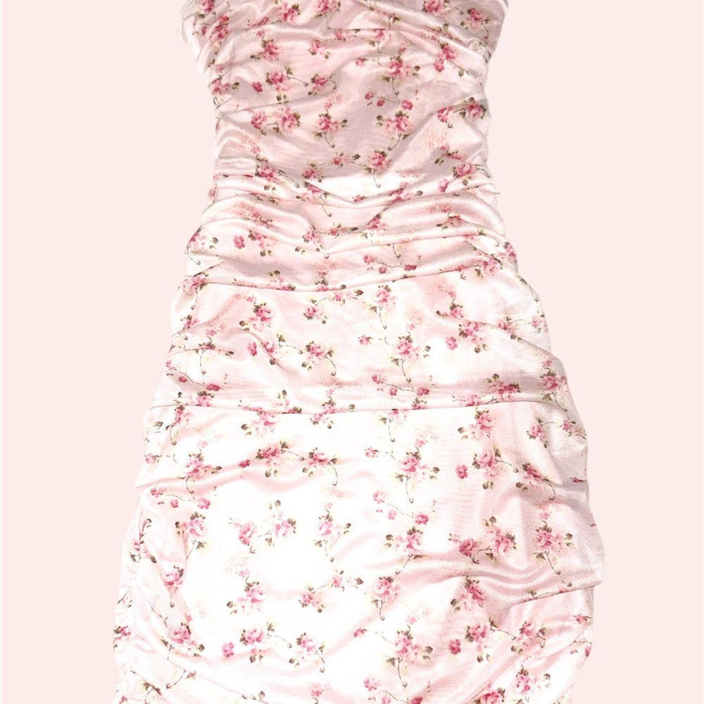 Floral Pink Ruched Dress